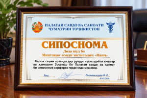 Framed Certificate of Appreciation in Tajik Office